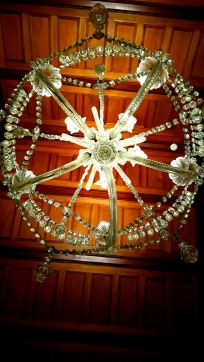 Looking up the only original gas powered chandelier found in the castle.