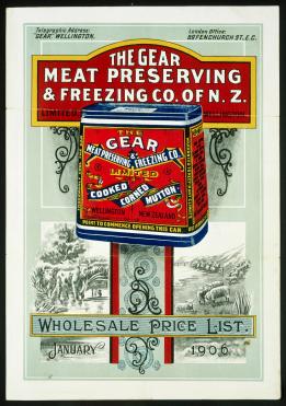 Gear_Meat_Preserving_and_Freezing_Company_of_New_Zealand_Ltd_-Wholesale_price_list,_January_1906._(and)_Gear_corned_beef_(ca_1900-)_(21613931926) (1)